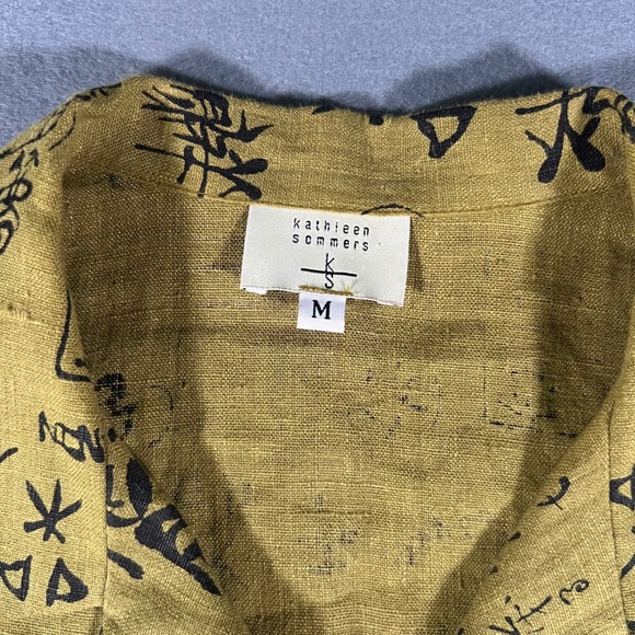 Kathleen Sommers Women's Button Down Top‎ Asian Print Medium M Olive - Picture 3 of 5
